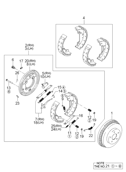 2002 Kia Sedona Rear Brake Mechanism Diagram 1