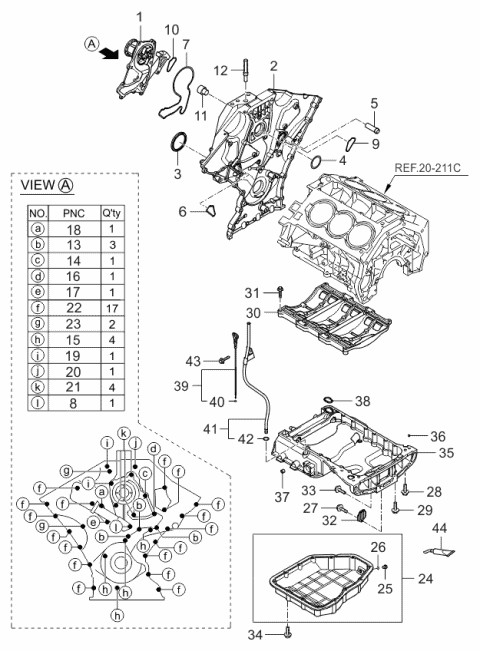 2006 Kia Amanti Gasket-Water Pump,LH Diagram for 213553C510