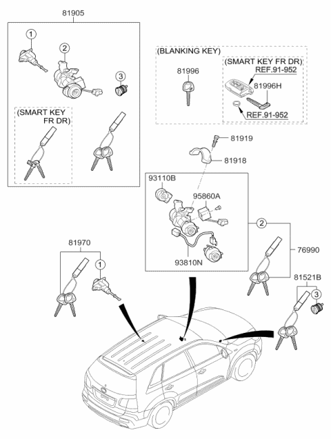 819051U000 Genuine Kia Lock Key & Cylinder Set