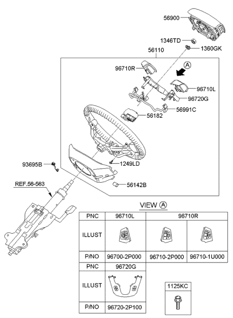 2012 Kia Sorento Steering Wheel Assembly Diagram for 561001U240AMN