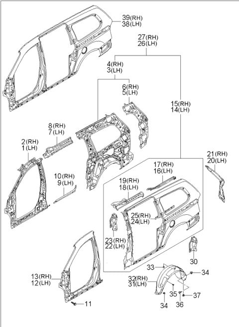 2006 Kia Sedona Body Side Panel & Wheel Guard Rear Diagram