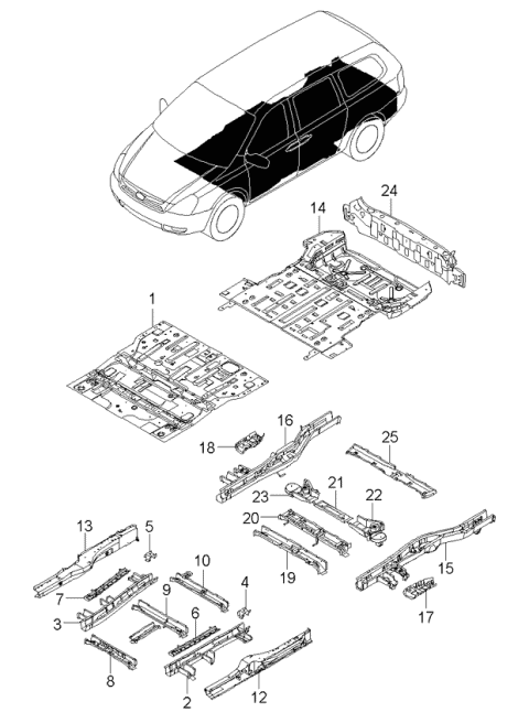 2006 Kia Sedona Floor Assy-Complete & Isolation Pad Diagram