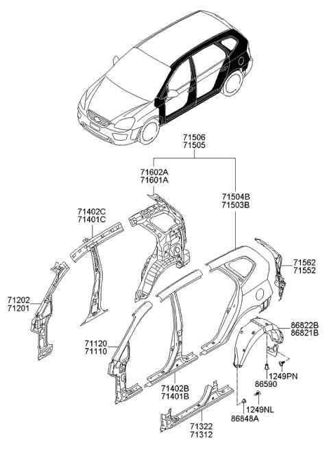 2008 Kia Rondo Body Side Panel & Wheel Guard Rear Diagram