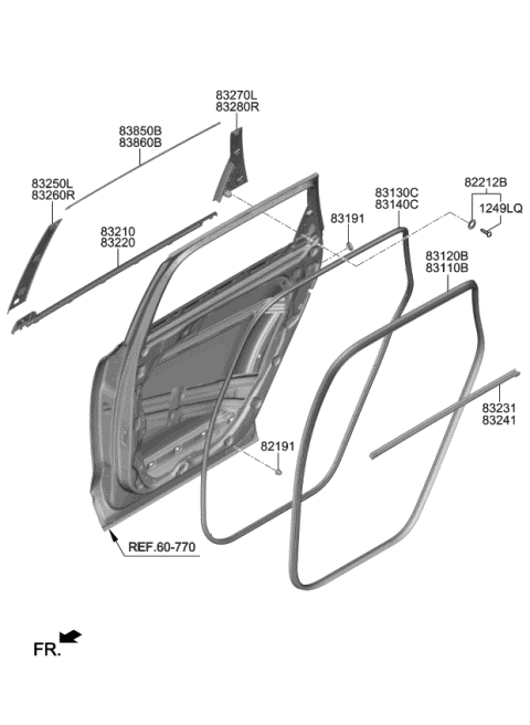 2021 Kia Telluride Rear Door Moulding Diagram