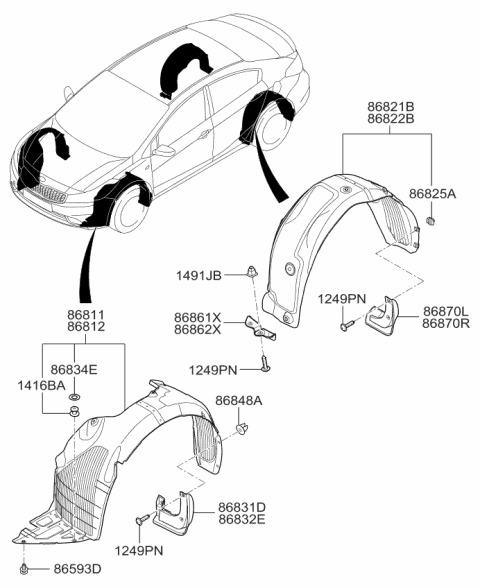 86811A7900 New Fender Liners Front Driver Left Side LH Hand for Kia Forte5 17-18 