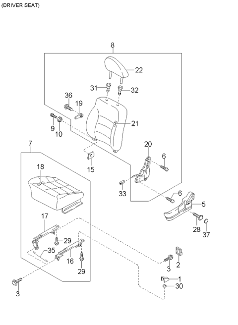 1998 Kia Sportage Front Cushion Covering, Left Diagram for 0K08A88145C70