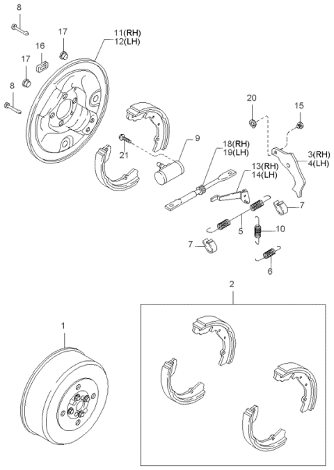 1999 Kia Sportage Rear Brake Mechanisms Diagram