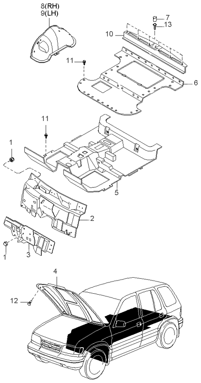 1999 Kia Sportage Insulator-Dash Diagram for 0K08A68621B