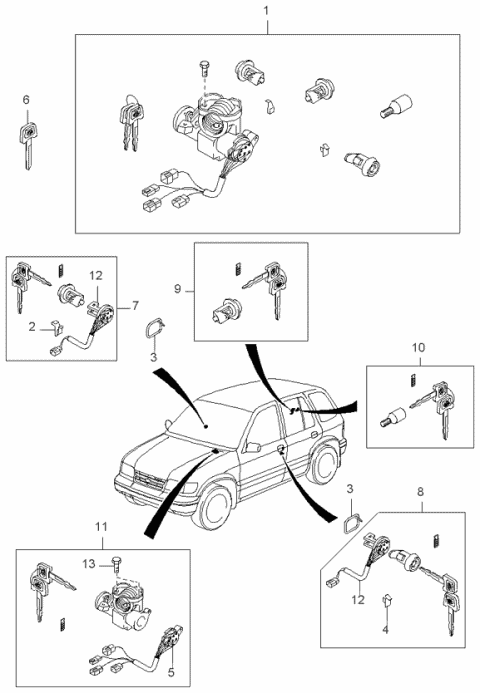 1998 Kia Sportage Back Door Key Sub Set Diagram for 0K08A76930