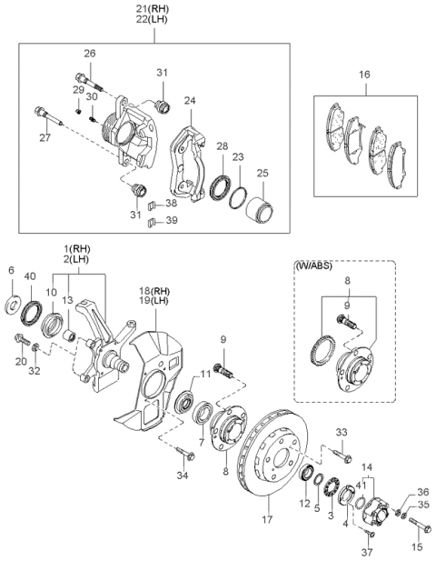 2000 Kia Sportage Knuckle Assembly, Left Diagram for 0K08133030A