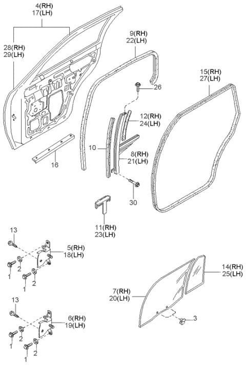1999 Kia Sportage Glass-Quarter Window, LH Diagram for 0K08A73661