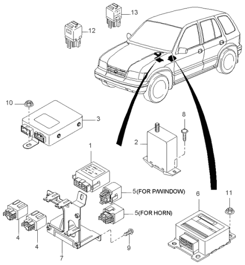 1998 Kia Sportage Air Bag Control Module Assembly Diagram for 0K08A677F0