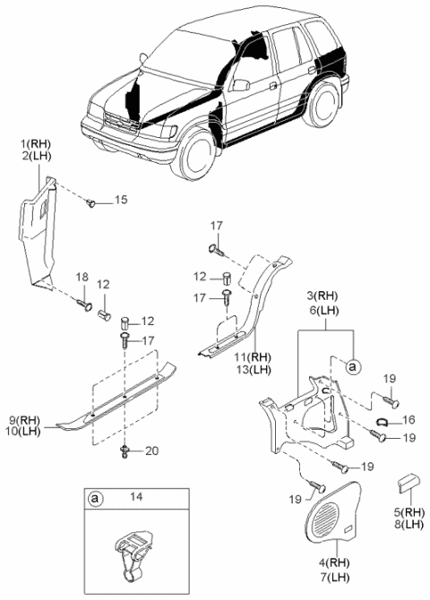 1999 Kia Sportage Trim-Side Front,RH Diagram for 0K08A6836196