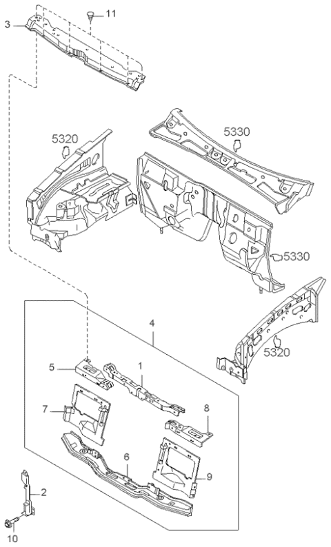 1998 Kia Sportage Panel Assembly-Shroud Diagram for 0K08B53100