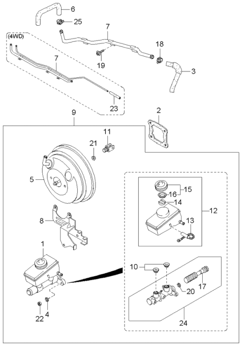 2002 Kia Sportage Master Vacuum Assembly Diagram for 0K08B43950D