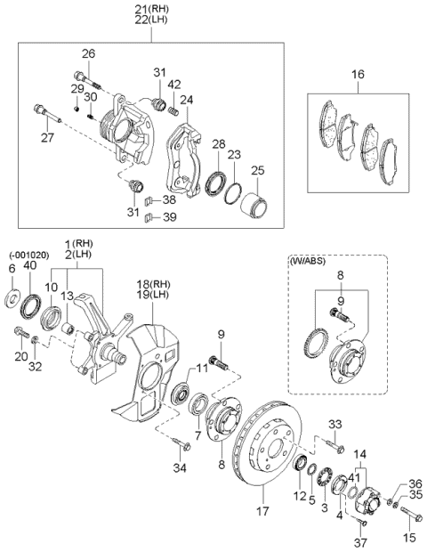 2000 Kia Sportage Front Axle Knuckle Assembly, Left Diagram for 0K08133030D