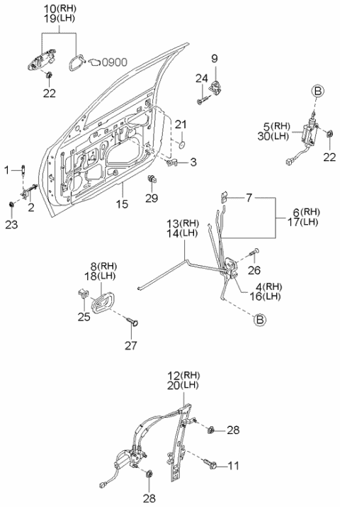 2001 Kia Sportage Outer Handle Assembly, Left Diagram for 0K08A59410AXX