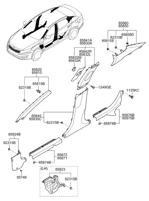 2013 Kia Optima Hybrid Interior Side Trim Diagram