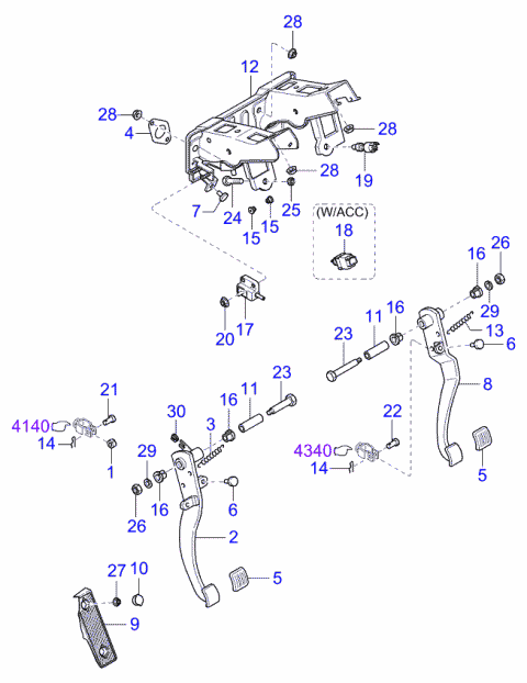 1998 Kia Sephia Pedal Assembly Clutch Diagram for 0K2AA41030B
