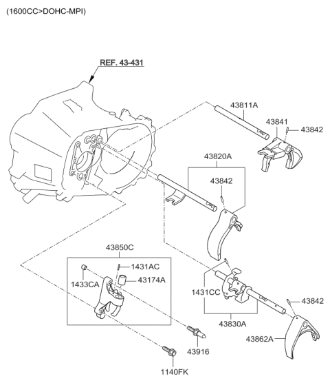 2010 Kia Soul Rail Sub Assembly-Shift( Diagram for 4383032200