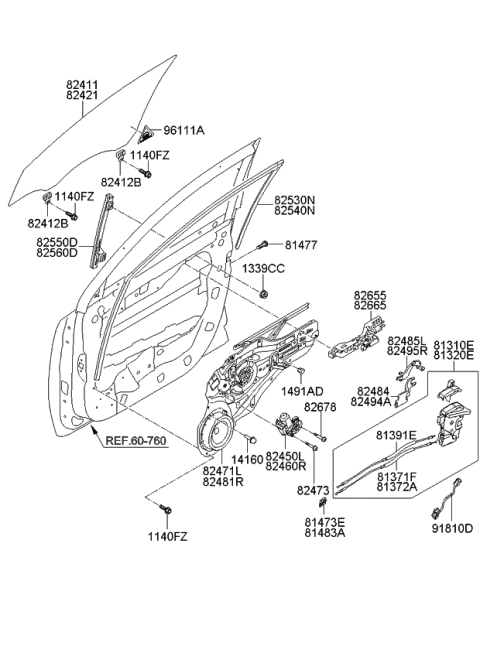 Front Door Window Regulator & Glass - 2012 Kia Sportage