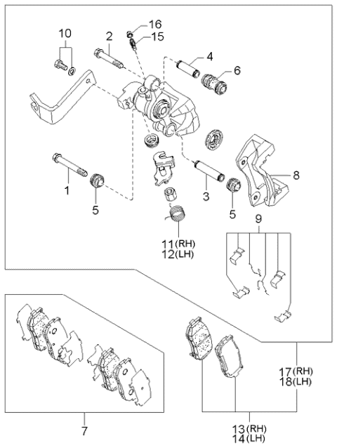 2001 Kia Spectra Rear Brake Mechanisms Diagram 1