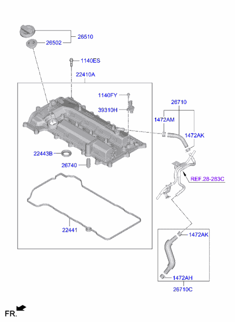 2020 Kia Rio Gasket-Rocker Cover Diagram for 224432B600