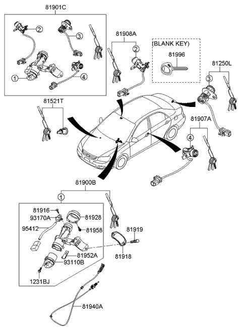 KIA OEM 00-04 Spectra Front Door-Lock Cylinder 0K2A176920A KIA OEM 00-04 Spectra Front Door-Lock Cylinder 0K2A176920A