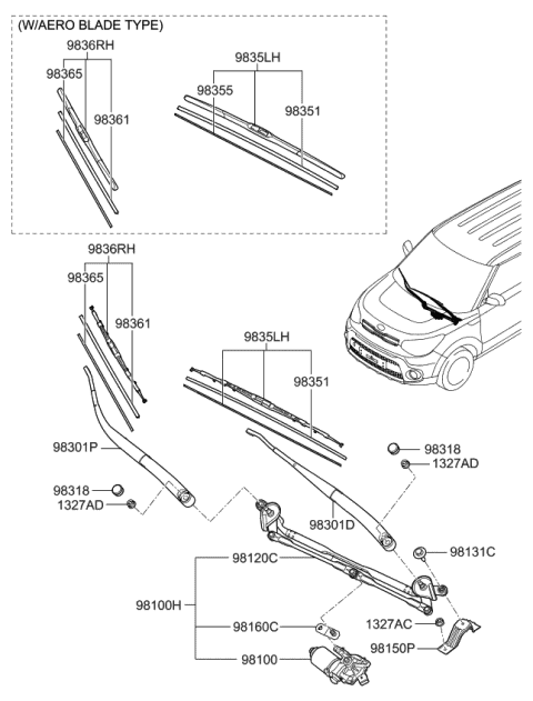 Genuine Kia Passenger Side Wiper Arm for 2014-2016 Forte 98320-A7000 Right 