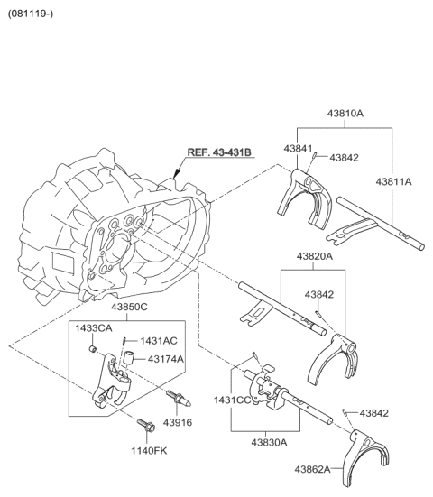 2011 Kia Rio Fork-Shift(1ST&2ND) Diagram for 4384132000