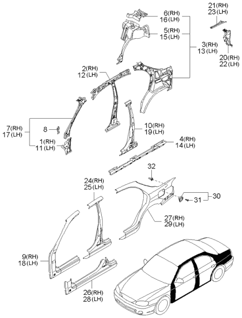 2004 Kia Spectra Side Body Panel Diagram