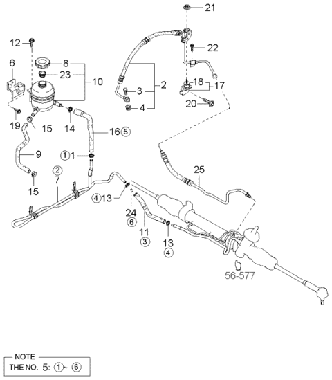 2001 Kia Spectra Power Steering Hose & Bracket Diagram