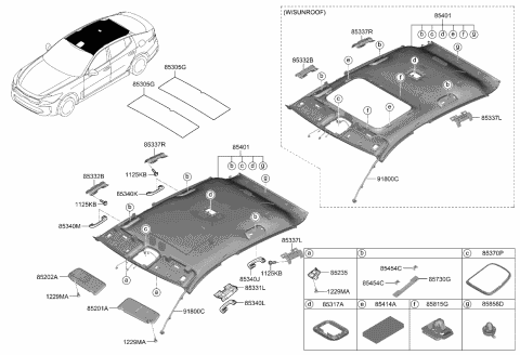 2018 Kia Stinger Sunvisor & Head Lining Diagram 1