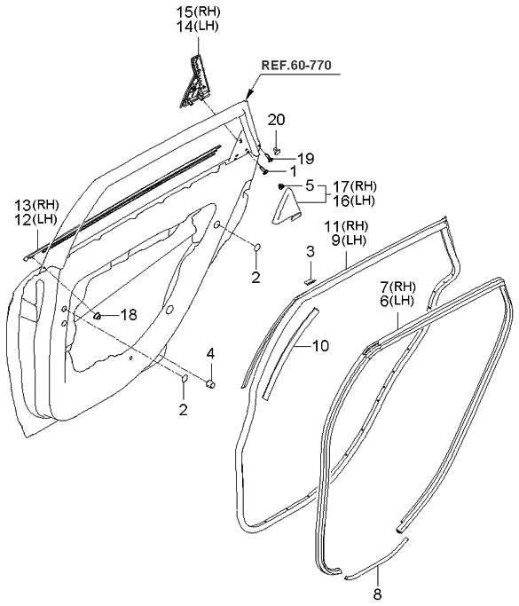 Kia 832102F200 WEATHERSTRIP-R/DOOR B/LINE