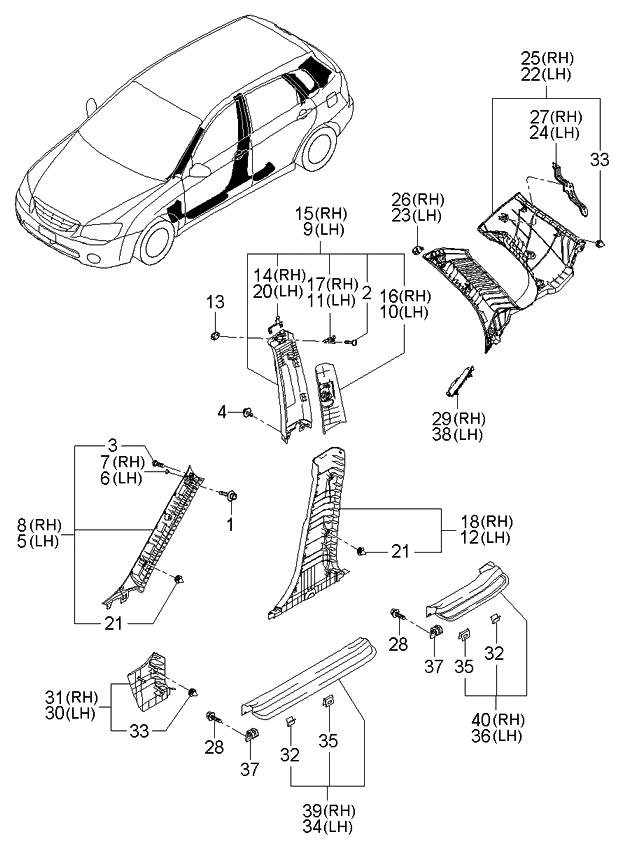 Kia 858762F010 Clip-Side Trim Mounting