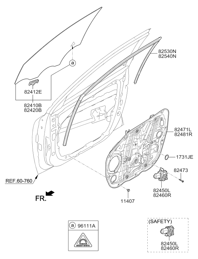 Kia 82410G5010 GLASS ASSY-FRONT DOO