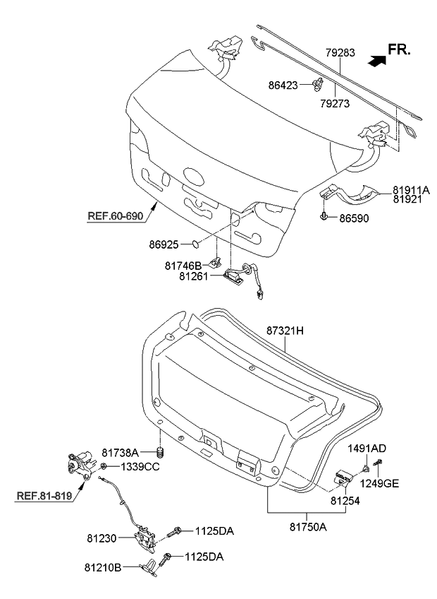 Kia 819213R000 Cover-Trunk Lid Hinge Arm