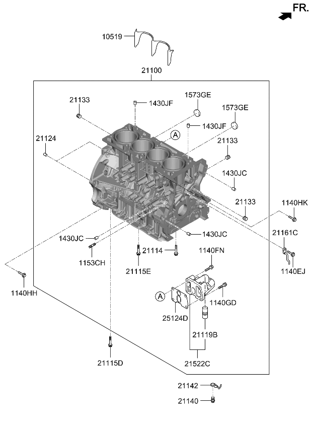 Kia 211002GTA0 Cylinder Block Assembly 211002GTA0 Kia Cylinder Block Assembly