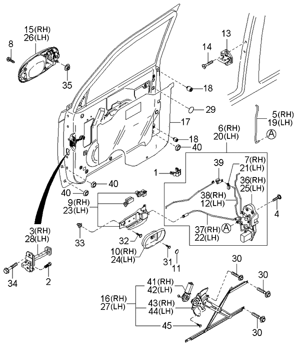 Kia 0K53A58410BXX Outer Handle Assembly, Right