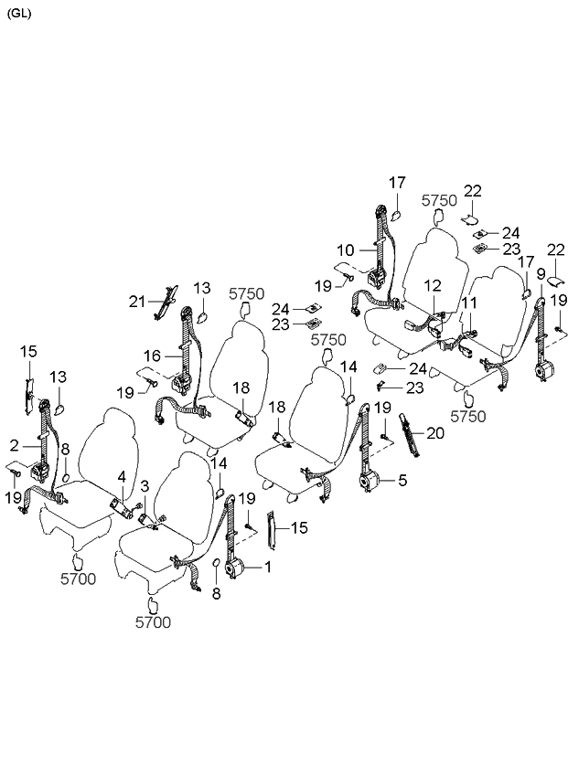 Kia 0K52Y57712B44 Front Buckle Assembly, Left