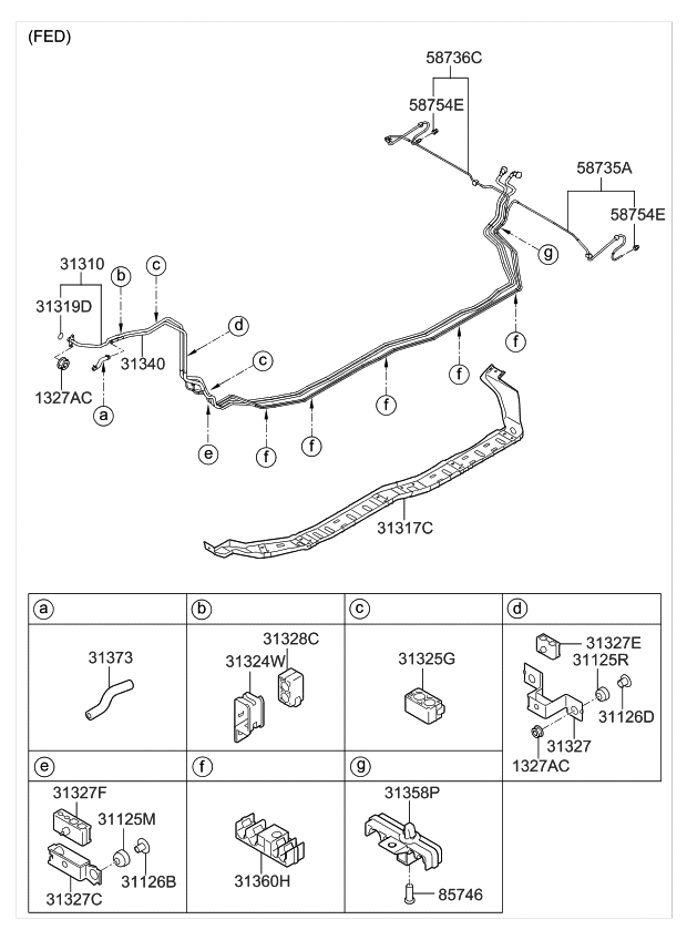 Kia 313272H000 Clamp-Fuel Tube