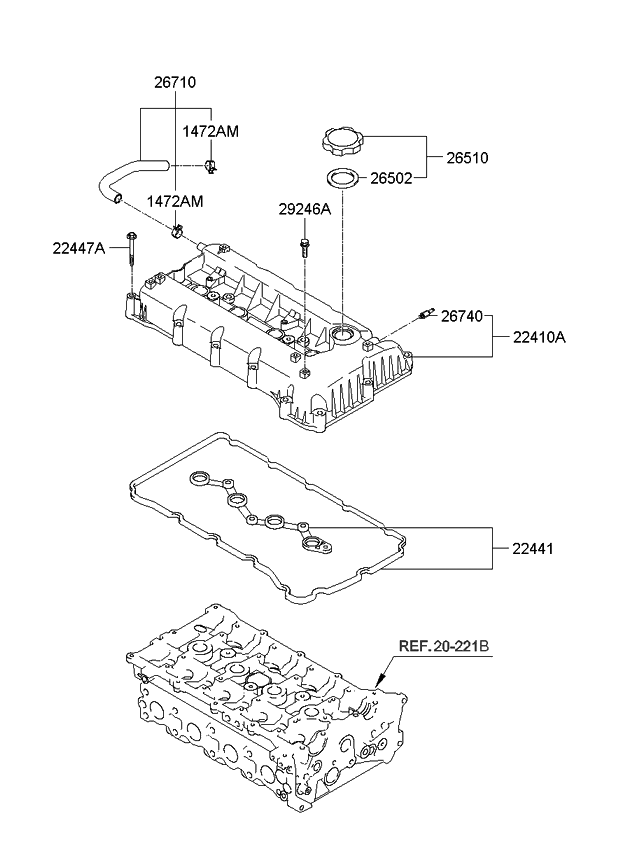 Kia 224102G200 Cover Assembly-Rocker