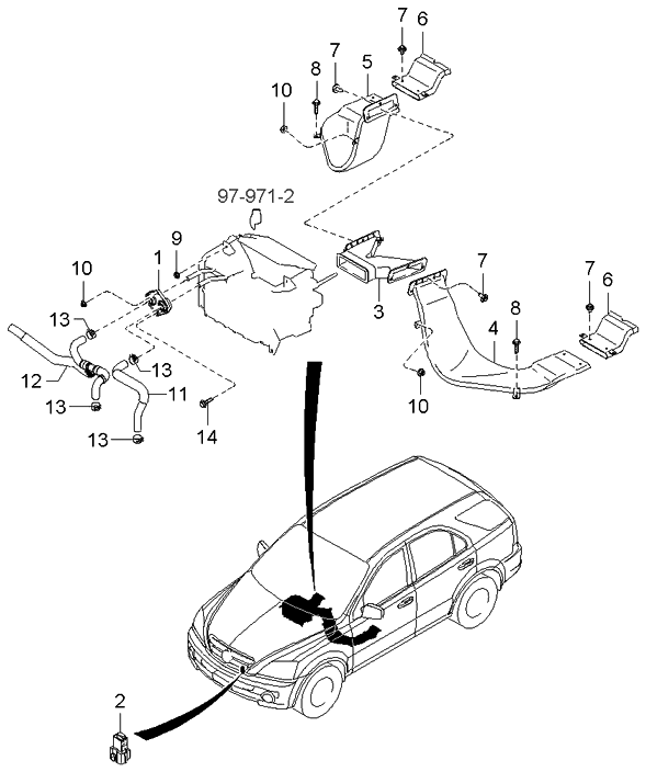 Kia 973603E200 Duct-RHEATER,NO3