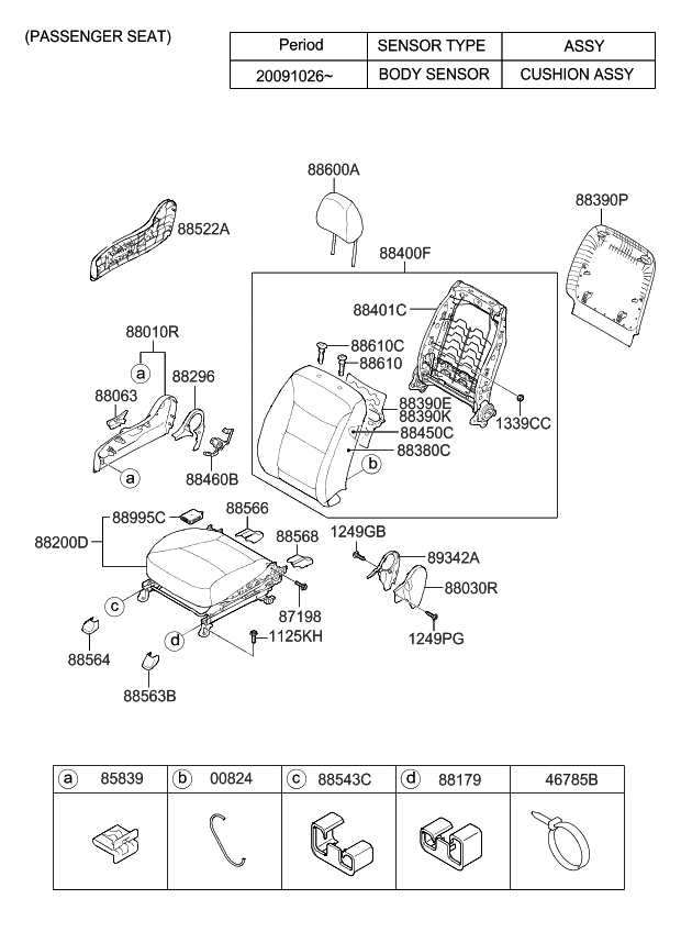 Kia 884011U430LAB BACK ASSY-FR SEAT PA