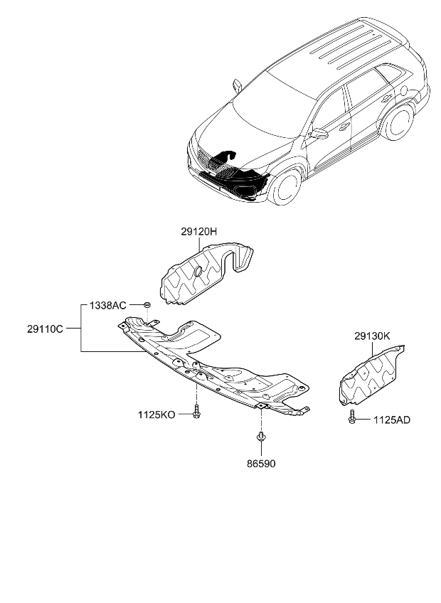 Kia 291302P100 Panel-Under Cover,LH