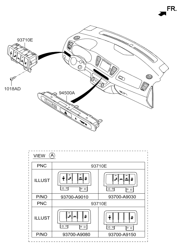 Kia 93700A9080CQA Switch Assembly-Side Crash Pad