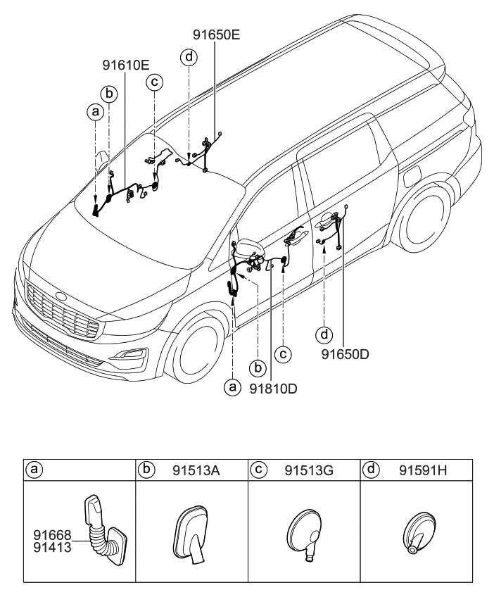 Kia 91661A9020 Wiring Assembly-Rear Door RH