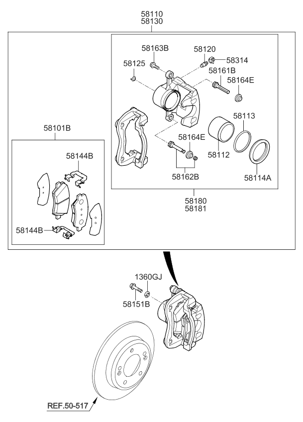 Kia 58110B2000 Front Brake Assembly, Left