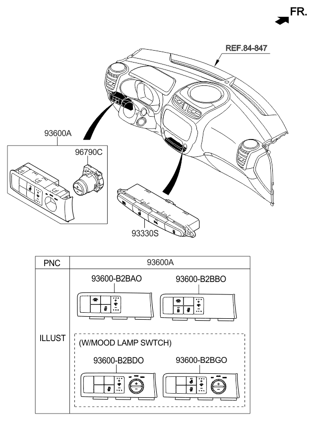 Kia 96790B2600BNF Bezel & Switch Assembly