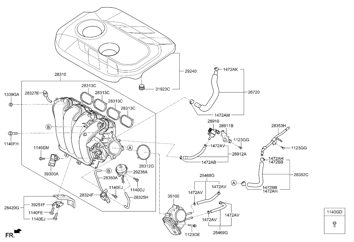 Kia 283292E700 Hose-Vis Vacuum, B